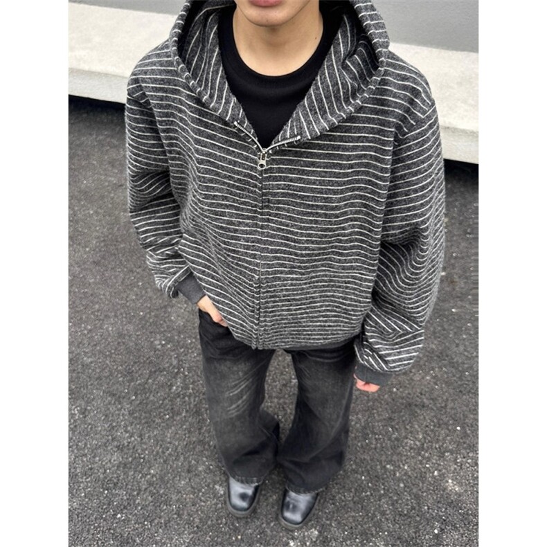 条纹连帽卫衣男款秋季高级感慵懒风开衫cleanfit情侣外套W301，女装短外套，星座1116A（原606A-3）