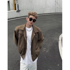 卡其色工装外套男春秋款翻领拉链飞行员夹克JK858-P85，男装夹克，星座1007（原301D）