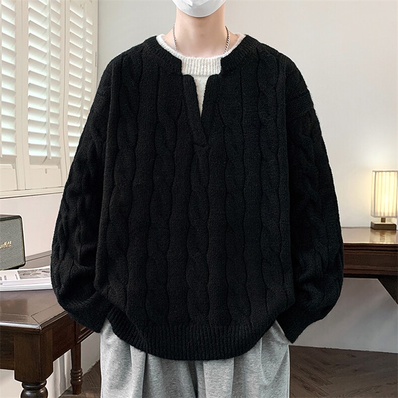 MY7350-P60假两件V领时尚青少年针织衫打底衫长袖厚款毛衣外套，男装T恤，电商A320