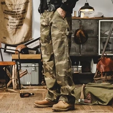 美式复古破洞迷彩工装牛仔裤男高街vibe新款宽松休闲直筒阔腿长裤，男装牛仔裤，星座218-8
