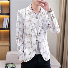 西服男宽松春秋款商务中年弹力西服休闲男士单西印花外套上衣西装图片