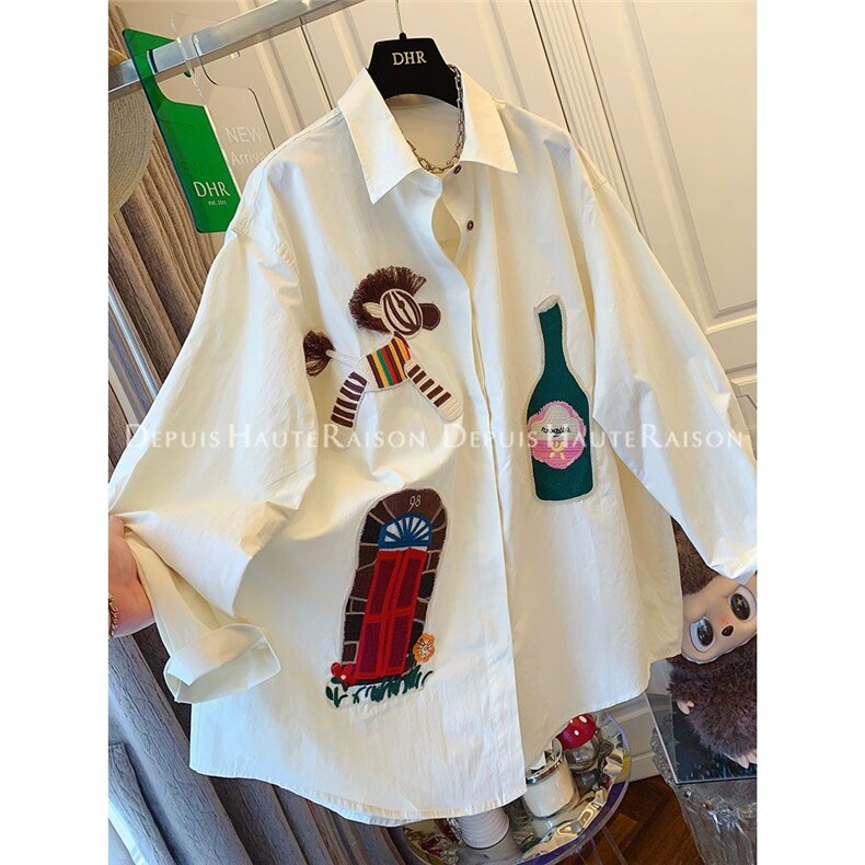 大码胖m200斤独特超好看设计感刺绣长袖衬衫上衣2025秋季新款，男装衬衫，星座613