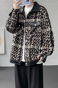复古拼接小香风外套春秋大码高级感痞帅上衣pu皮衣夹克JK5209/P95图片