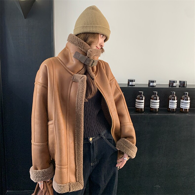 皮毛一体机车服羔毛外套9957-P200-K288,女装皮草,2C025