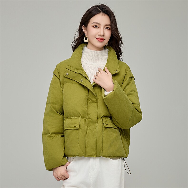 白鸭绒羽绒服女冬季袖子可拆卸面包短款羽绒服外套图片