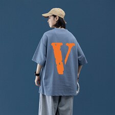 2024夏季新款宽松大码中性风橙色V男女运动短袖纯棉T恤T1912-P28，男装T恤，星座508（原C305）