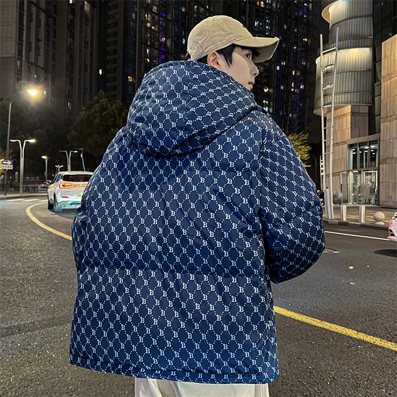 冬新款情侣鸭绒羽绒服男女短款冬加厚满印港风连帽外套,男装羽绒服,星座301D-5(原星座1415）
