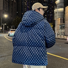 冬新款情侣鸭绒羽绒服男女短款冬加厚满印港风连帽外套，男装羽绒服，星座301D-5(原星座1415）