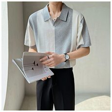 夏季轻熟风冰丝翻领短袖polo衫男条纹拼色透气冰爽薄款半袖针，男装T恤，星座218-1（原230）