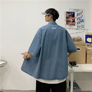 夏季潮牌牛仔衬衫男韩版潮流宽松休闲短袖工装衬衣外套CS528-P40图片
