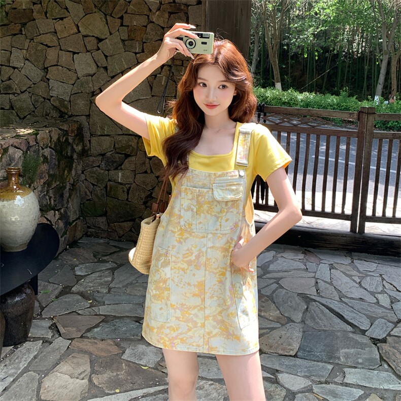 俏皮减龄碎花牛仔背带连衣裙套装女夏2025新款小个子裙子独特漂亮,女装连衣裙,浙宝193A