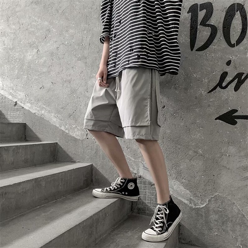 ins潮牌假两件嘻哈短裤男bf中性拼色工装直筒宽松五分裤DK19-P22,男装休闲裤,星座1008