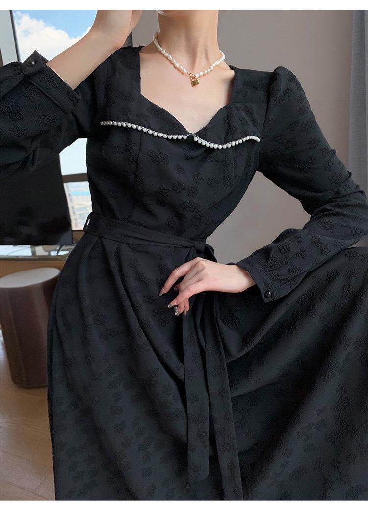 秋季新款韩版时尚修身淑女气质高雅珍珠领连衣裙，女装连衣裙，荷塘月色