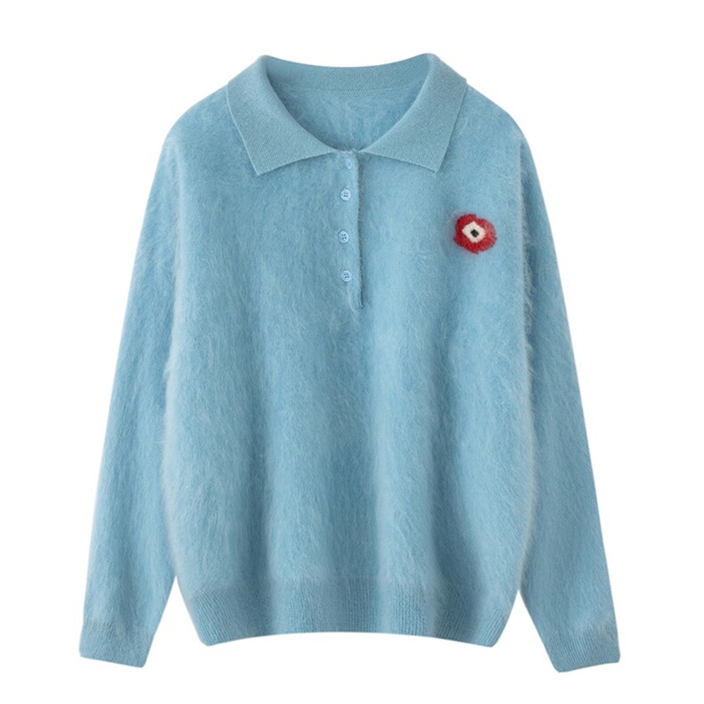 2025秋冬百搭时尚简约小红花polo领羊绒衫，女装羊绒衫，万品羊绒