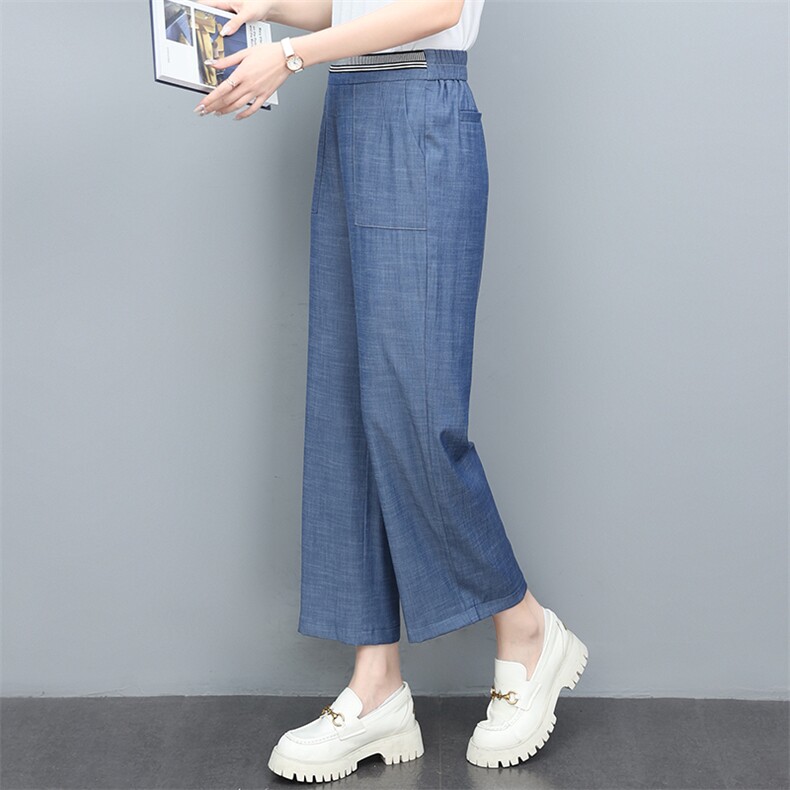 冰丝牛仔裤女新款高腰显瘦百搭垂感宽松八分阔腿裤夏季薄款九分裤,女装牛仔裤,依恋蒂丝
