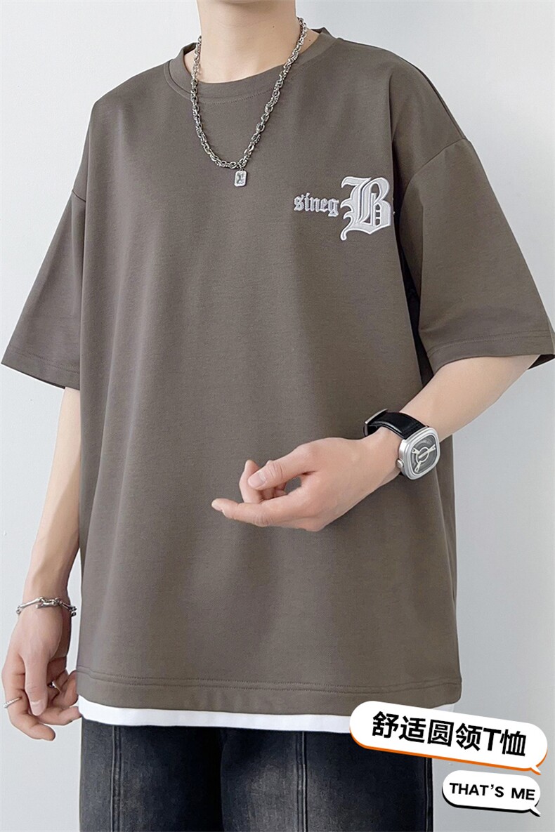 冰氧仿短袖港风白墙夏季休闲百搭刺绣纯色男上衣TC3149-P22控48,男装T恤,星座717