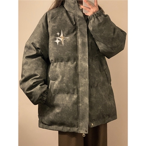 中性风PU皮复古做旧可拆卸四芒星胸针设计棉衣男MY77721P128控168,男装棉衣,星座227-7