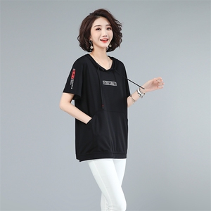 2021夏款大码女装印花连帽上衣212款图片