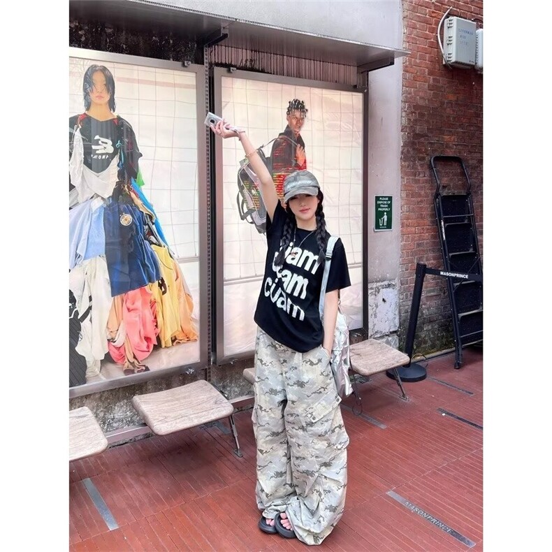 原宿时尚新款潮流迷彩工装裤长裤女宽松休闲裤NA6095-P63,男装工装外套,星座208-5