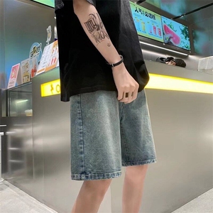 裤子夏季ins复古五分短裤宽松直筒阔腿裤高腰牛仔裤潮RK2801-P36图片