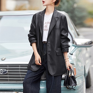 BAO款皮衣女2025新款款小个子高级感宽松春秋季韩版洋气西装外套,女款宽松皮衣搭配图片
