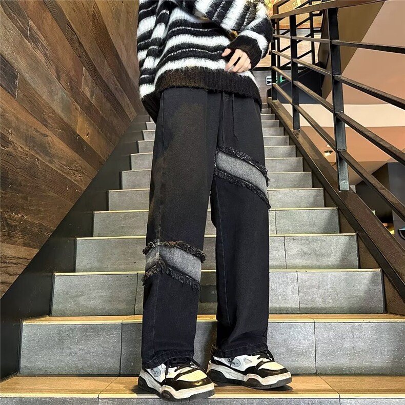 设计感牛仔裤男潮牌直筒微喇美式高街vibe裤子阔腿裤81550-p45,男装牛仔裤,星座1008