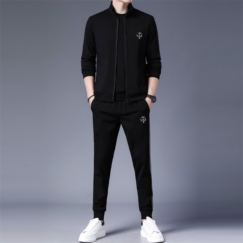 三件套男士春季新款休闲套装一套卫衣服潮流宽松百搭纯色外套男装图片