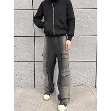 B221美式ins高街重工艺宽松做旧工装牛仔裤子LK23143-P80控108，男装牛仔裤，电商B221