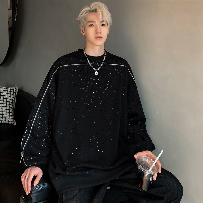 美式复古拉链卫衣男圆领潮牌重磅满天星设计长袖外套W086-P60,男装卫衣,电商C307
