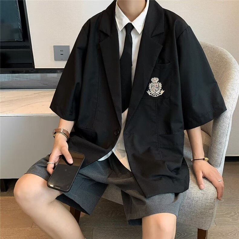 男士夏季新款休闲免烫西装布刺绣短外套W1058P38图片