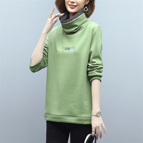 时尚宽松半高领字母印花加绒卫衣女款春装新款，女装卫衣/绒衫，丽影随形