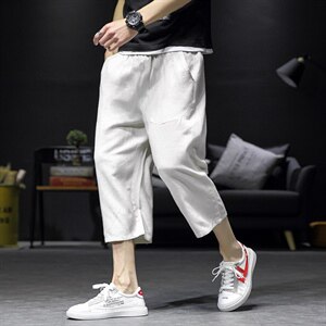 2021夏季新沙发墙日系大码男宽松七分亚麻棉麻裤休闲裤K256-P35图片