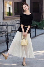 法式一字领高级感上衣+不规则裙摆半身裙两件套送腰带，女装套装/套裙，采品优优