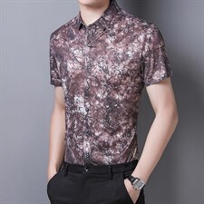 中青年男士短袖花衬衫夏季新款商务休闲衬衣时尚百搭舒适男装上衣，男装衬衫，电商B212（原钱塘6029）