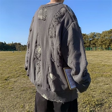 美式破洞假两件双面穿针织衫男女重工慵懒风外套毛衣MY9221-P58，男装针织衫/毛衣，星座1008-1