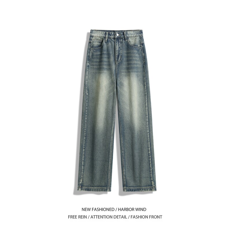 抖音品质美式高街复古水洗宽松直筒牛仔裤B315-K24274-p55控78,男装牛仔裤,电商B315