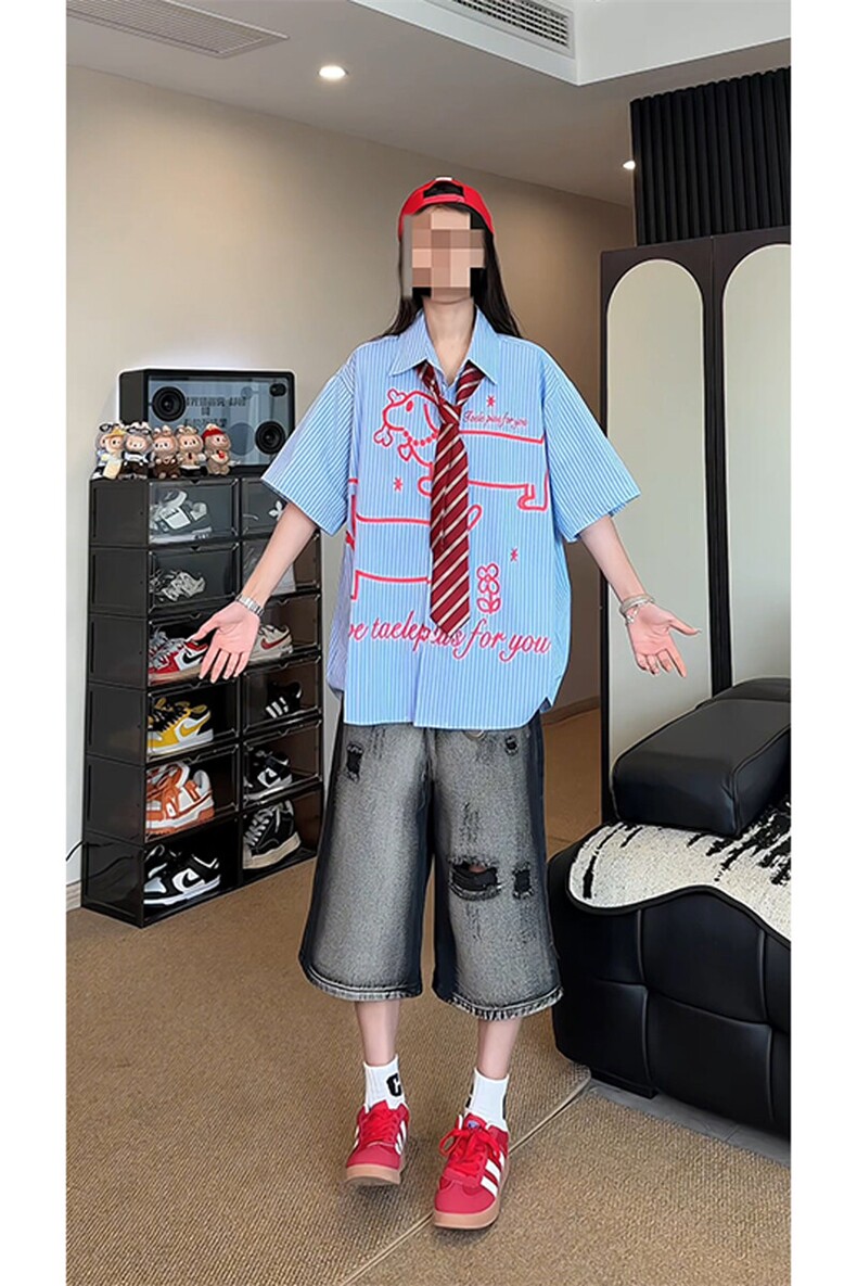 腊肠狗条纹短袖衬衫男xh138-特p45,男装T恤,电商B367