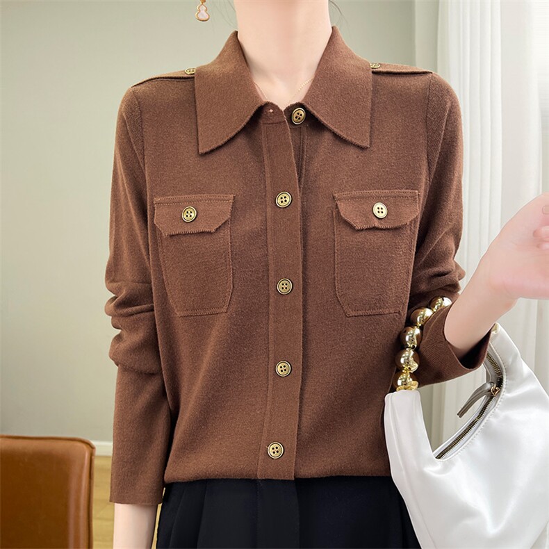 2025秋冬POLO领小香风针织开衫女高级感翻领外套毛衣职场百搭上衣，女装羊毛衫，片语羊绒