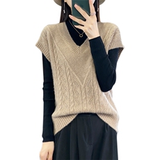 2025秋冬100%纯羊毛针织衫马甲女V领镂空提花羊绒衫无袖背心坎肩，女装马甲，迅太羊绒