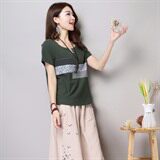 纯色通勤V领中腰套头大摆型短袖中长款贴布两件套2021年夏季，女装套装/套裙，丽影随形