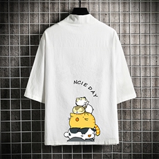 HF59090-P40风汉服男开衫外套七分袖道袍网格挂拍，男装民族服装，电商A040A