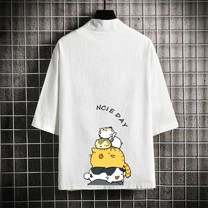 HF59090-P40风汉服男开衫外套七分袖道袍 网格挂拍图片