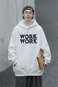 2024新款work印花宽松连帽卫衣 Y121 常规版 P48 加绒版P65图片