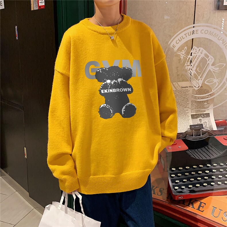 1港风圆领中性情侣潮流大码M-5XL印花毛衣男外套7695P48加绒P55,男装针织衫/毛衣,星座226-2