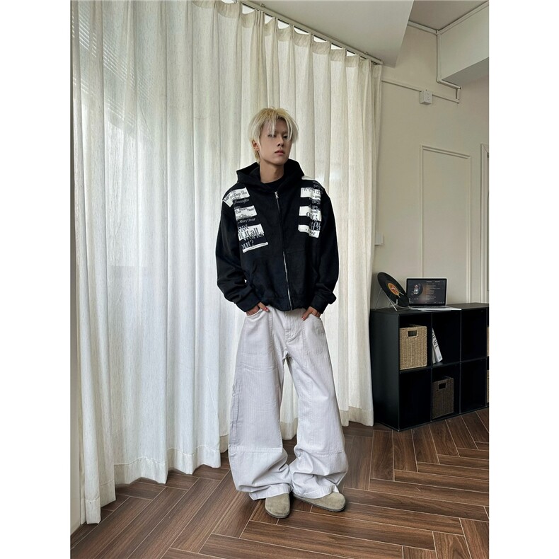 欧美式街头字母贴布连帽卫衣男女秋冬季开衫外套潮牌WYA253-P58，女装短外套，星座208-5