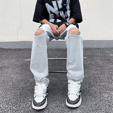 夏季美式复古蓝色破洞牛仔裤男P38，男装牛仔裤，星座1116-2