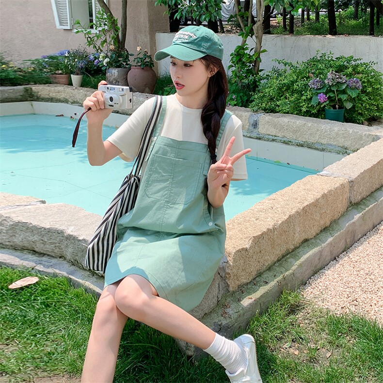 2024新款夏装绿色背带裙假两件212A-8844-P125-K188,女装连衣裙,浙宝212A