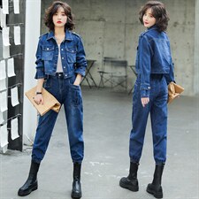 2021春季新款时尚优雅潮流休闲百搭舒适牛仔两件套，女装套装/套裙，纯色衣恋