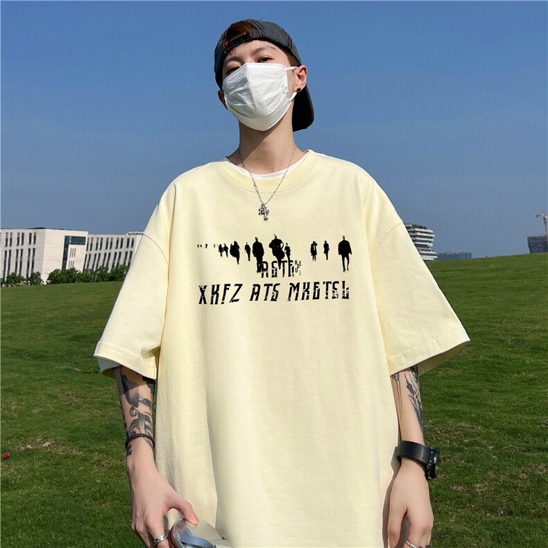 230克纯棉落肩宽松短袖白墨印花T恤B219A-T2512-p25限38,男装T恤,电商B219A