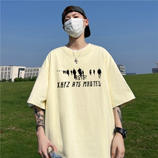 230克纯棉落肩宽松短袖白墨印花T恤B219A-T2512-p25限38，男装T恤，电商B219A
